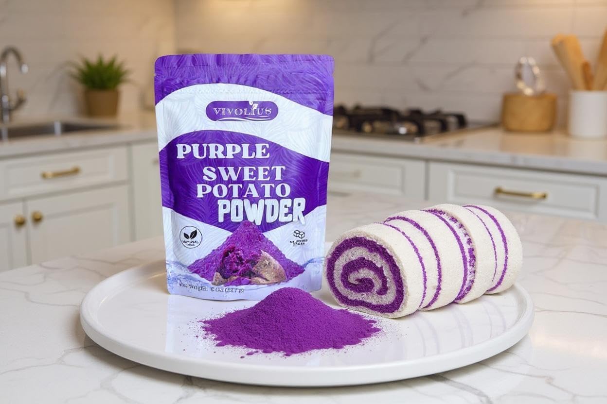 Purple Sweet Potato Powder - Vivolius 16 oz (454 g) Natural Food Coloring Powder for Baking, Cooking. No Sugar Added, Non-GMO. (2 Pack) (16oz)