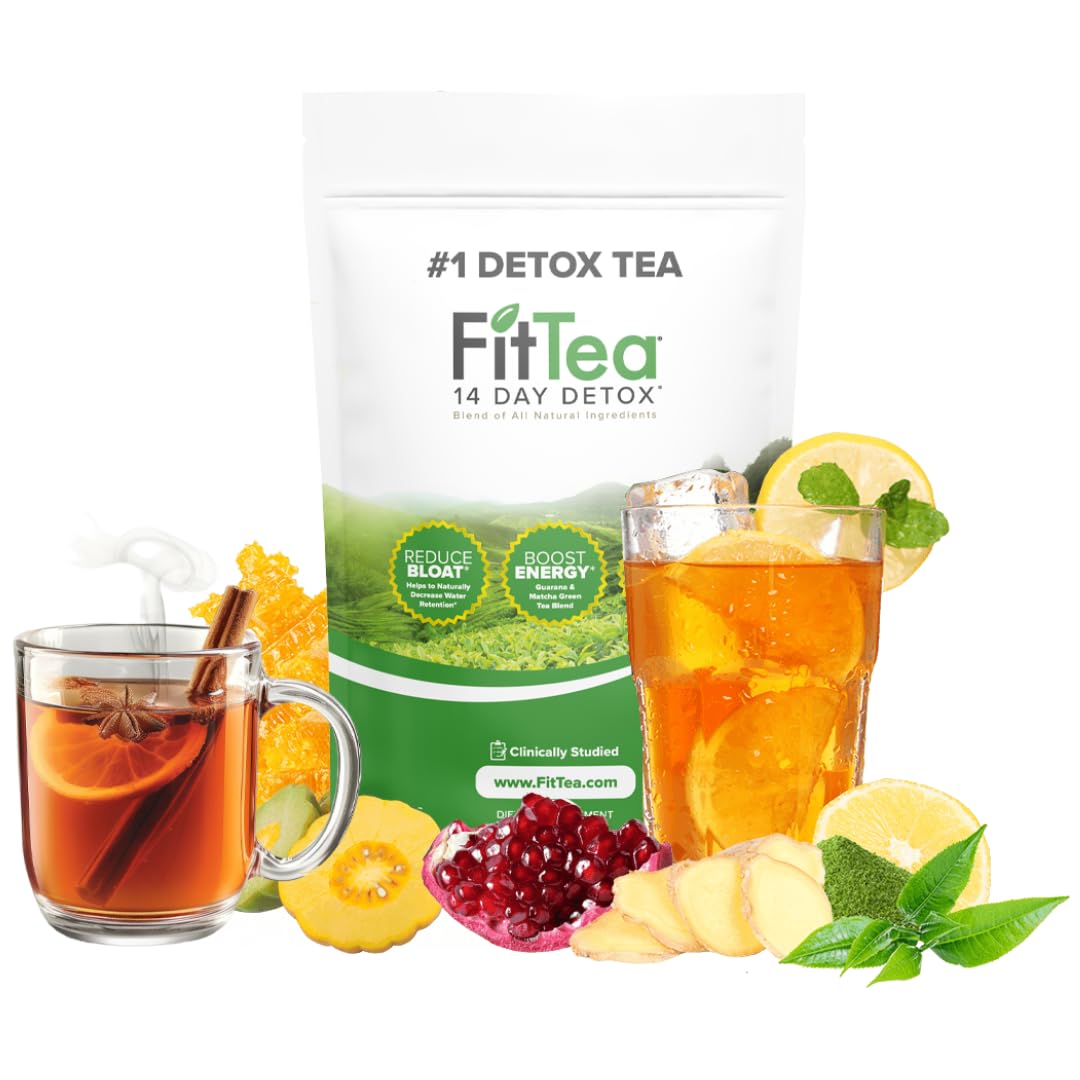 FitTea The Original 14 Day Detox Tea with Organic Green Tea ECGC, Garcinia Cambogia and Ginger - Colon Detox Cleanse to Help Bloating and Support