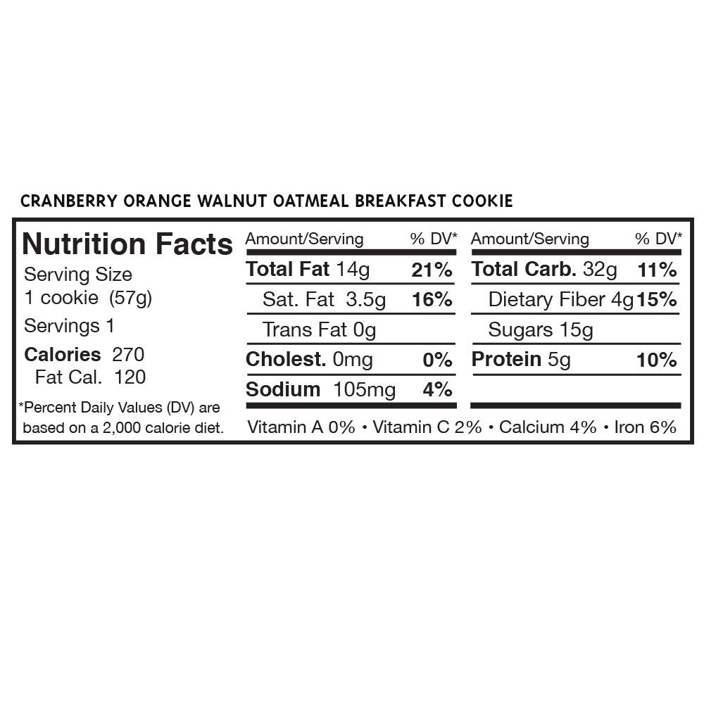Dancing Deer New Fresh Baked Oatmeal Breakfast Cookies (Cranberry Orange Walnut)-12 Counts -2 oz per count