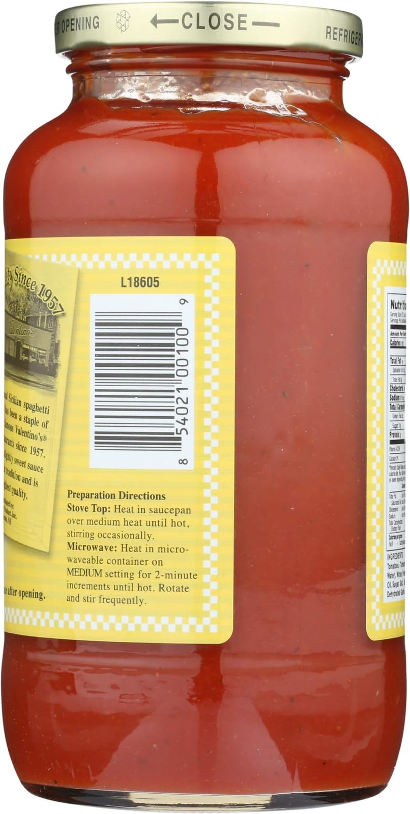 Valentino's Traditional Italian Pasta Sauce, 24 oz Jar