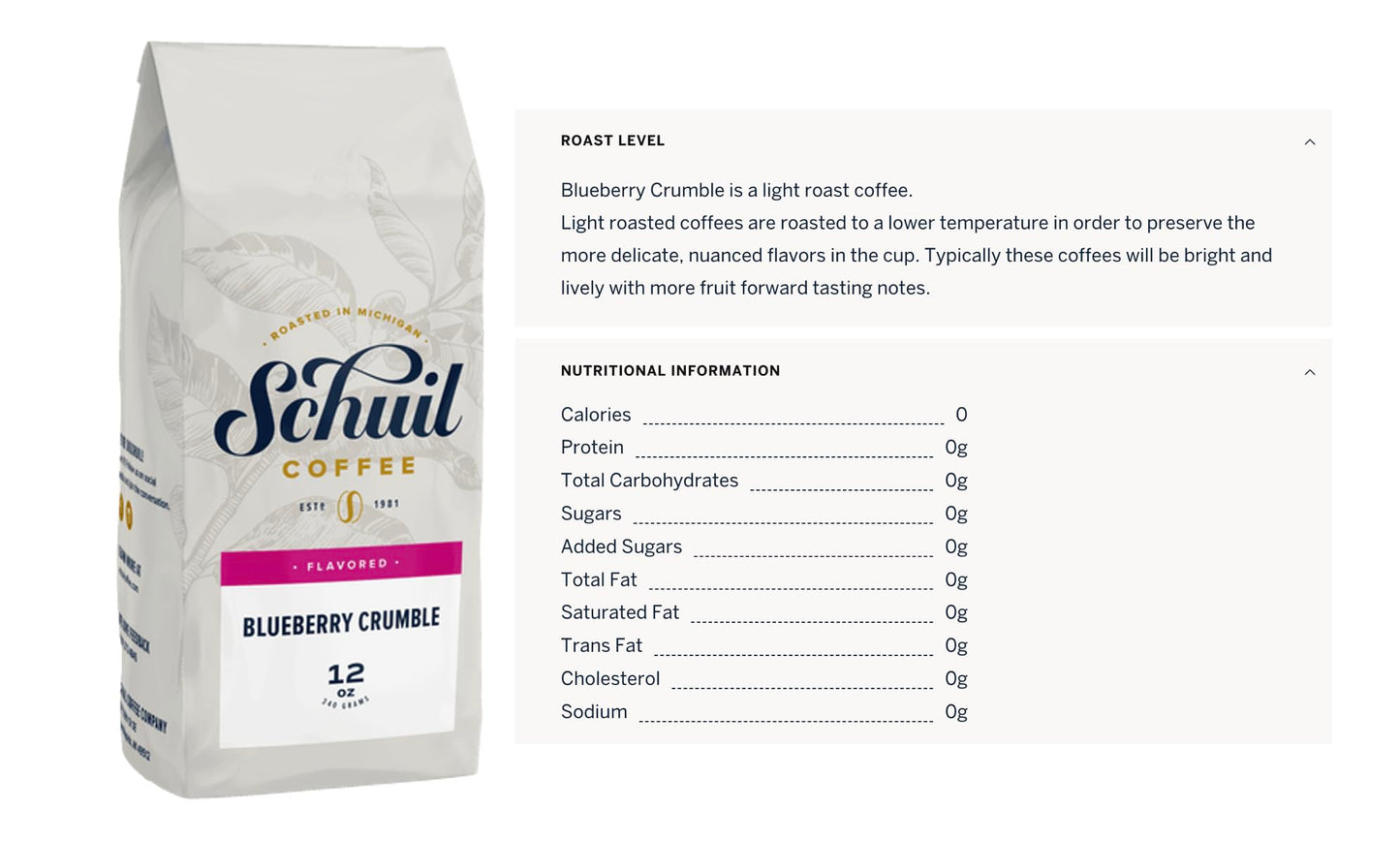 Blueberry Crumble, Schuil Whole Bean Coffee, Premium Roasted Gourmet Coffee beans, Smooth and Full Bodied Artisan Coffee 12 oz Bag (Blueberry Crumble)