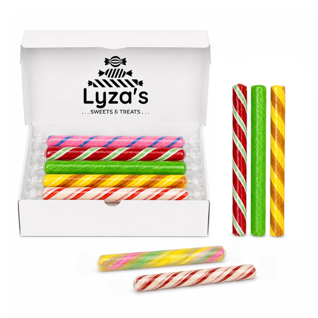 Old Fashioned Candy Sticks - Pack of 10 - Ten Assorted Flavors - Individually Wrapped 5 in. Sticks - One 10 Count Box