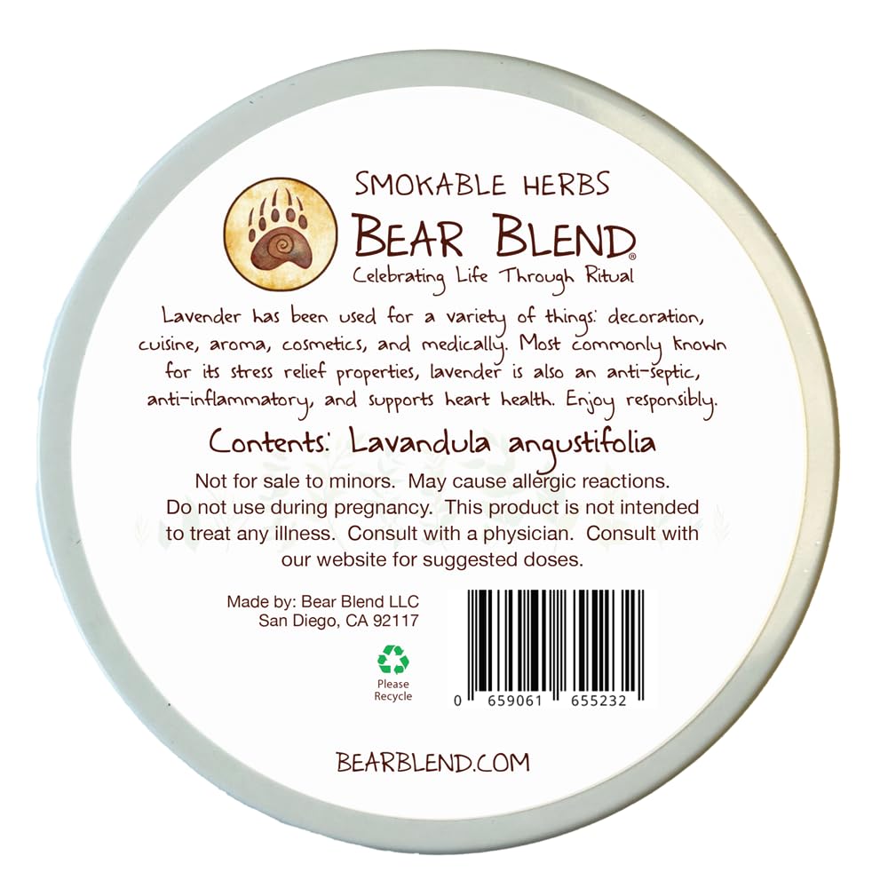Bear Blend Lavender Smokable Herbs, Loose Herbal Tea, 14g Tin, Caffeine Free