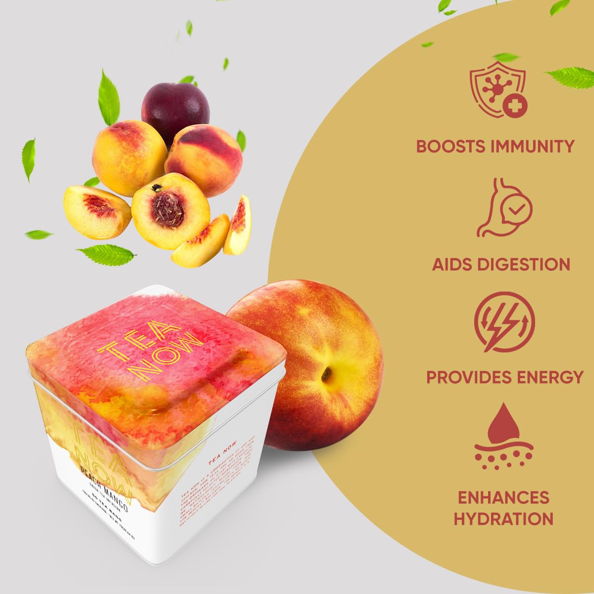Life Plus Style Gourmet TEA NOW Mango Peach Green Tea Herbal Tea Bags Caffeinated Ceylon Teas Brew Hot 50 Tea Bags - Pack of 1