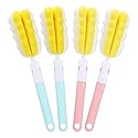 4 Pcs Bottle Sponge with Handle, Bottle Brush Cleaner, Replaceable Detachable Long Handle Portable Sponge Cleaning Cup Brush Set, Used for Kitchen