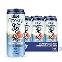 Blue Monkey Sparkling Coconut Water with Watermelon - 99.7% Coconut Water & Juice Blend - No Sugar Added, All Natural, Shelf Stable - Lightly