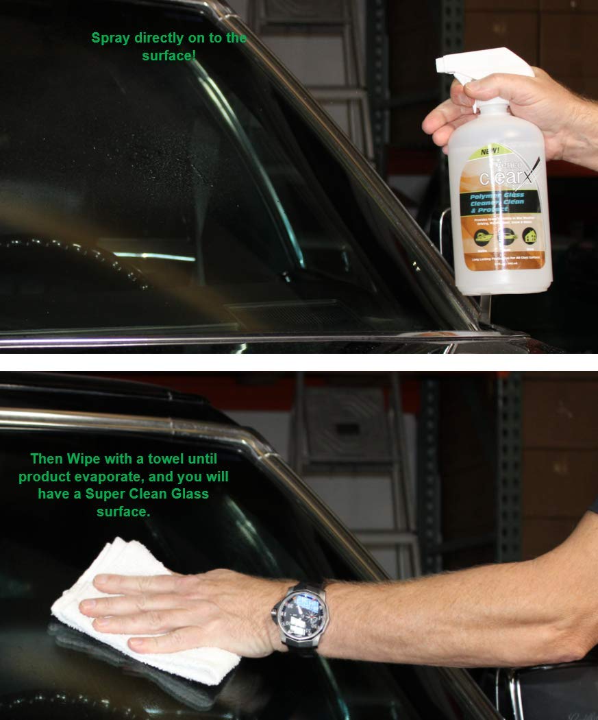 Venco Clear X - Polymer Glass Cleaner, Cleans and Protect (32oz Bottles, 4 pack - 1Gl per Box)