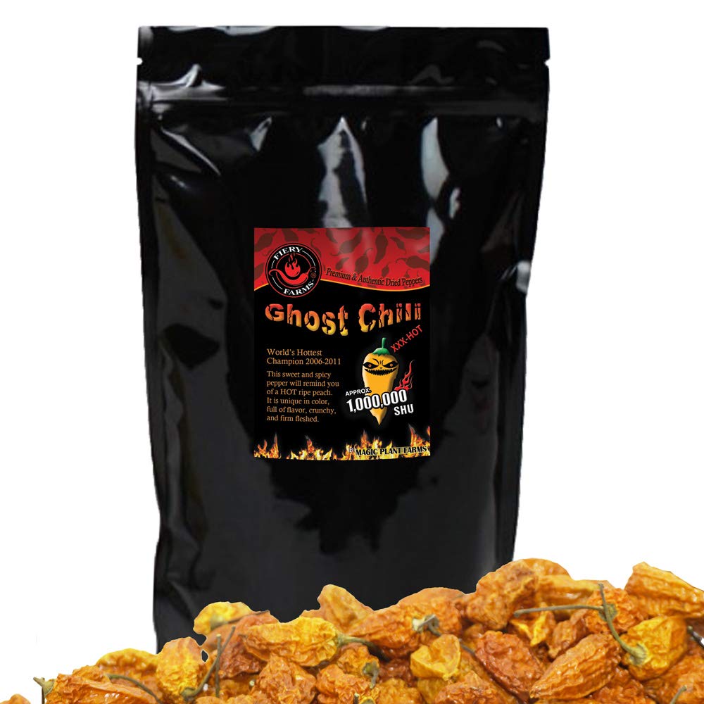Orange Ghost Pepper (Orange Bhut Jolokia) Whole Dried Pepper Pods by Fiery Farms (1lb)