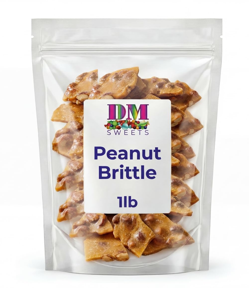 Peanut Brittle - 1 lb Fresh Crunchy Candy Made with Roasted Peanuts and Caramelized Sugar for Gifts, Parties, Dessert Tables, Offices, and Snack Bowls