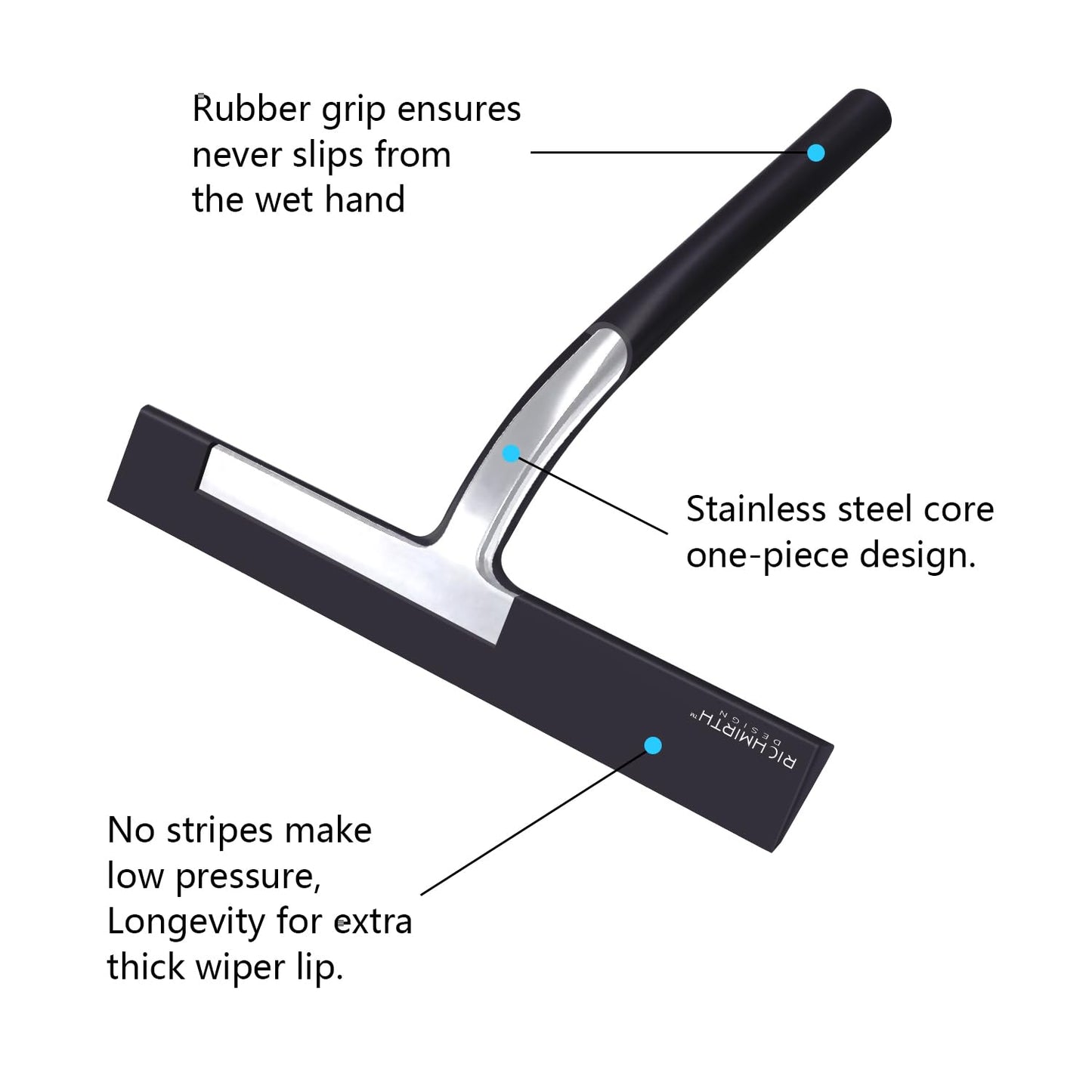 RICHMIRTH Silicone Rubber Blade Shower Squeegee 9" in Width Window & Car Squeegee for Shower, Glass, Window (Black, 9 Inches)