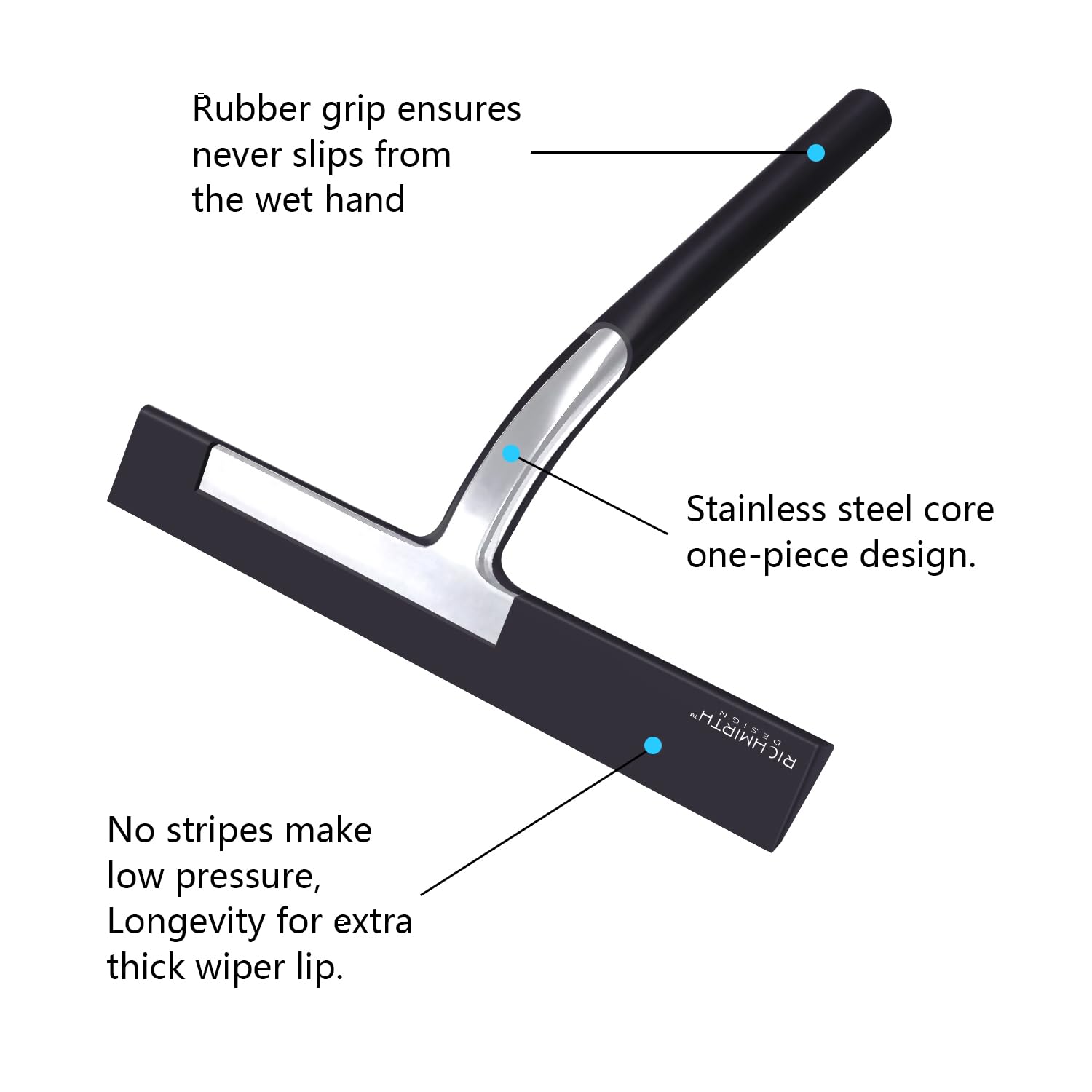RICHMIRTH Silicone Rubber Blade Shower Squeegee 9" in Width Window & Car Squeegee for Shower, Glass, Window (Black, 9 Inches)
