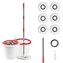 Spin Mop and Bucket with Wringer Set,for Floor Cleaning,with Floor Scrub Brush,61" Adjustable Handle and 6 Microfiber Mop Head(White)