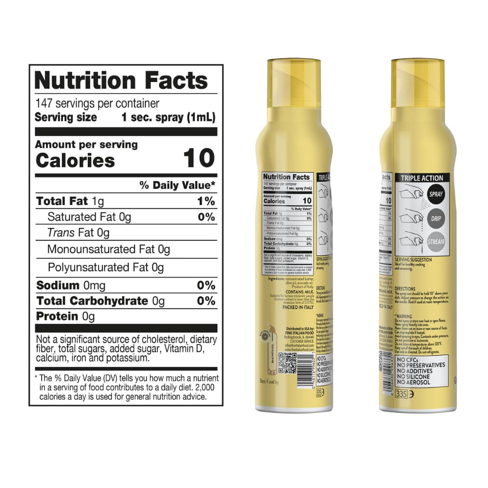 Mantova Ghee Butter Spray with Olive Oil and Avocado Oil - High in Naturally Balanced Omega Fatty Acids, Perfect for High-Heat Cooking, Baking, and Grilling, 5 Fl Oz Non-Aerosol Spray Bottle