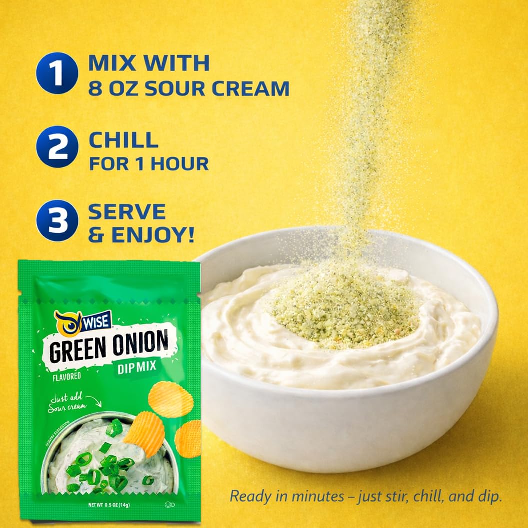 Wise Snacks Green Onion Dry Dip Mix 0.5 oz (12 Packets) - Gourmet Seasoning Blend for Snacks, Appetizers, and Party Platters, No Artificial Flavors