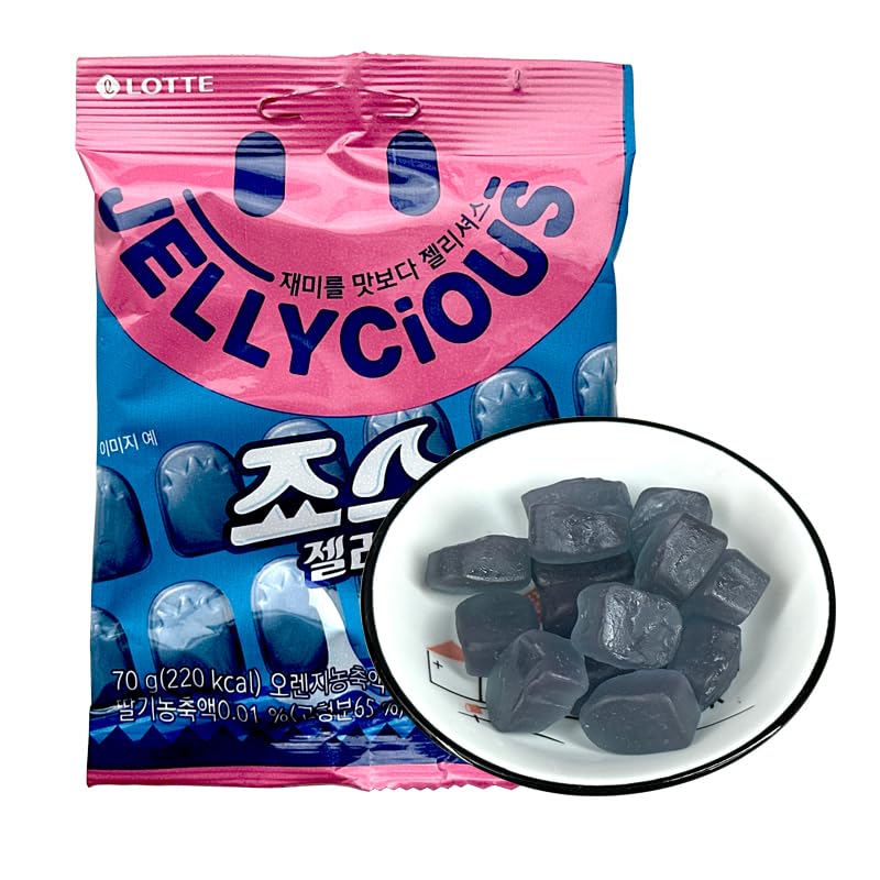 LOTTE Jellycious Grapes & Cantaloupe Gummy Candy, Korean Favorite Mixed Fruity Soft Candy, Sweet and Sour Deliciousness Juice Gummies, Casual Snacks
