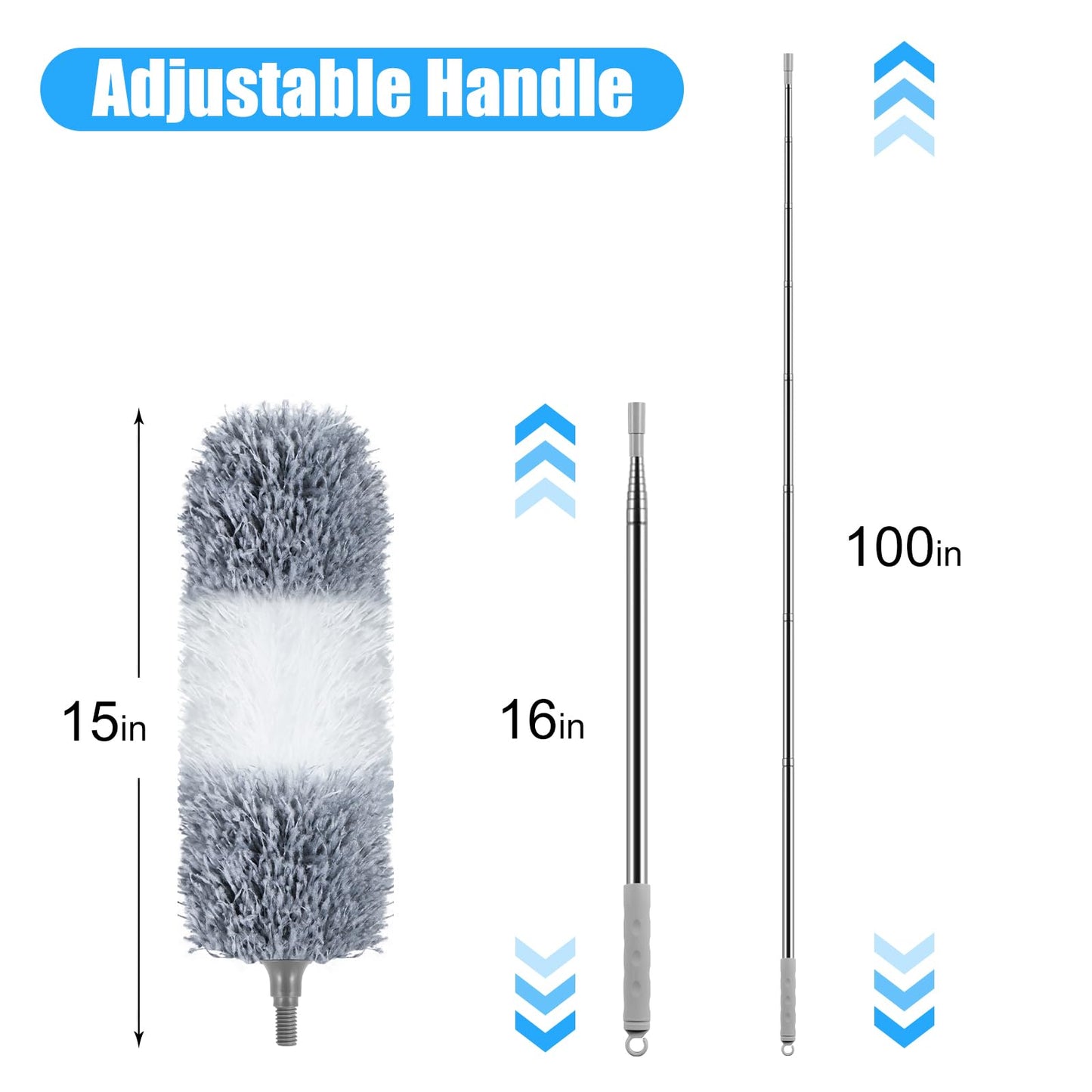 Microfiber Feather Duster, 110 Inch Extendable Telescoping Pole Duster with Bendable Washable Head, Long Handle Cleaning Duster for Ceiling Fan, High