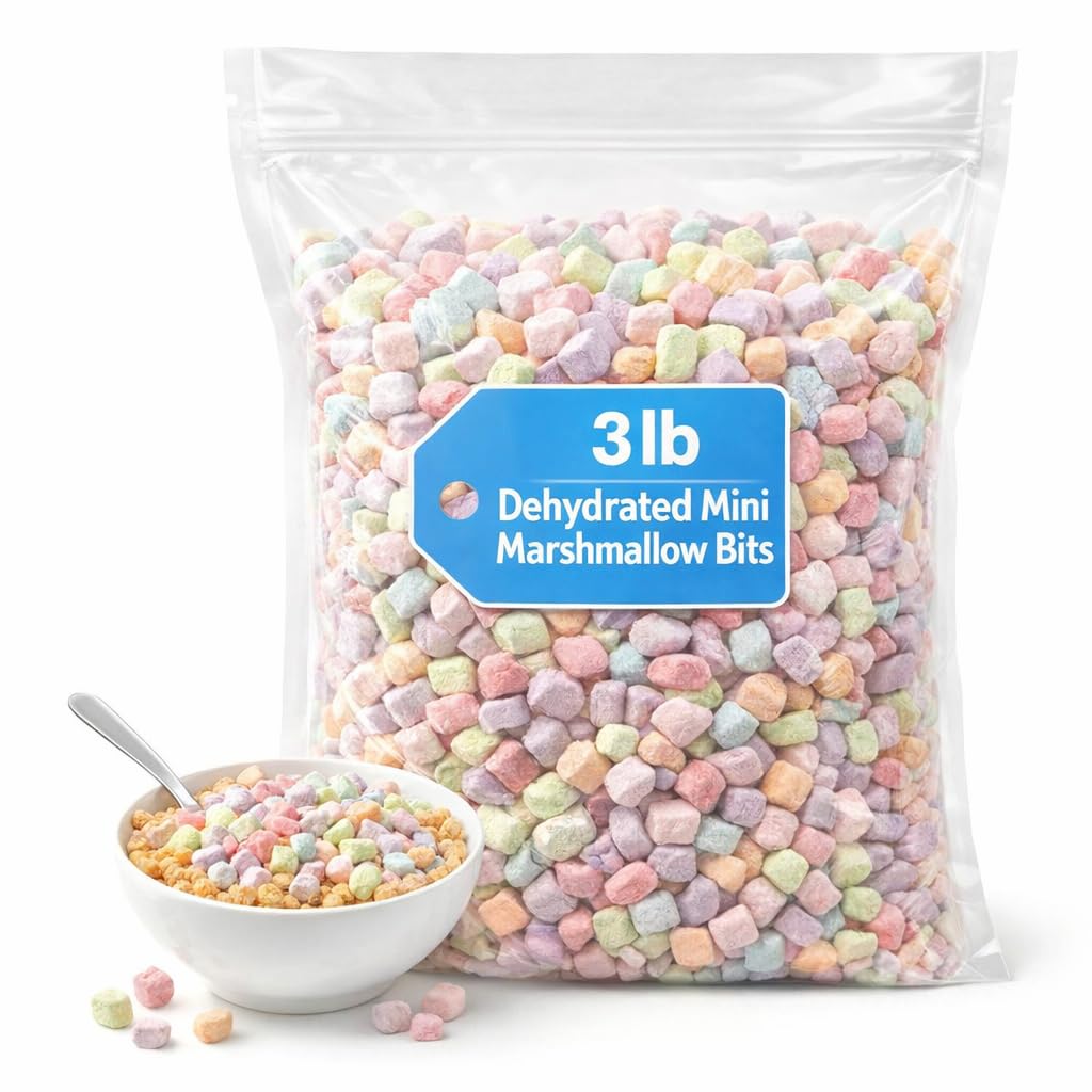 Dehydrated Mini Marshmallow Bits - 3 lb Bulk Bag - Colorful Crunchy Marshmallow Pieces - Perfect for Cereal, Hot Chocolate, Baking, Desserts, and Ice