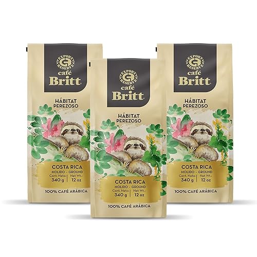 Café Britt® - Costa Rican Habitat Sloth Coffee (12 oz.) (3-Pack) - Ground, Arabica Coffee, Kosher, Gluten Free, 100% Gourmet & Medium Light Roast