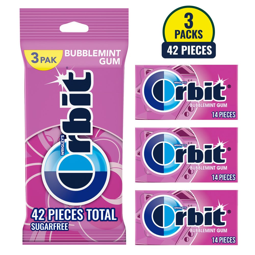 ORBIT Gum Bubblemint, Individually Wrapped Chewing Gum Sugar Free, 3 Packs of 14 Pieces (42 Total Pieces)