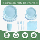 175 Pcs Blue Party Paper Plates and Cups Napkins Sets, Disposable Plates Party Supplies Includes Scalloped Plates and Napkins, Cups Plastic Spoons
