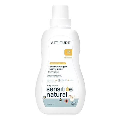 ATTITUDE Baby Laundry Detergent, EWG Verified, Plant and Mineral-Based Formula, HE Compatible, Vegan Household Products, Unscented, Sensitive, 33.8 Fl
