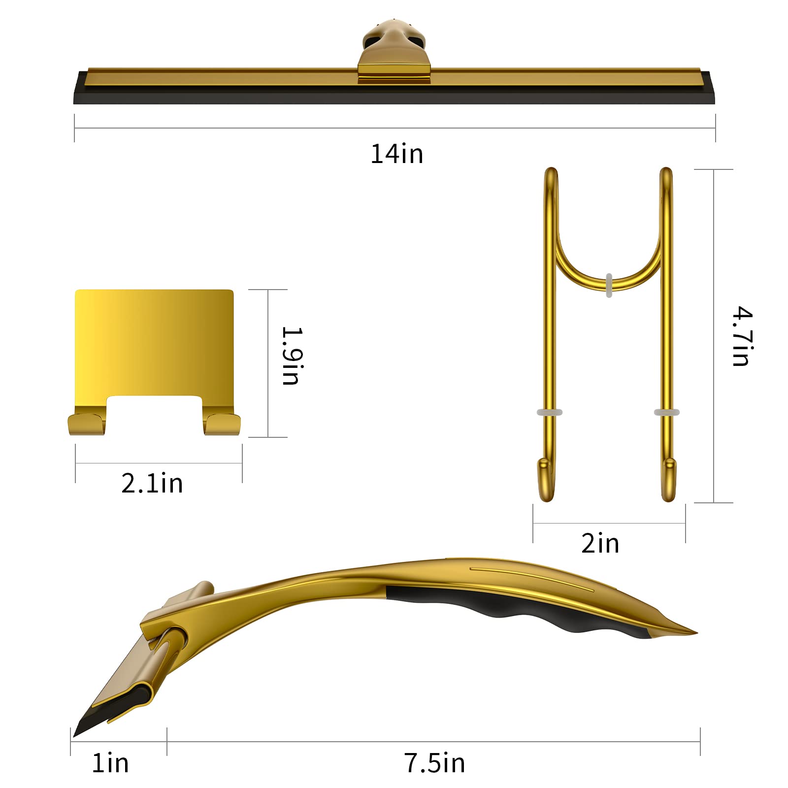 14-Inches Stainless Steel Shower Squeegee Set, Include Shower Door Hook, Adhesive Hook and Spare Silicone Blade, Window Squeegee for Shower Glass
