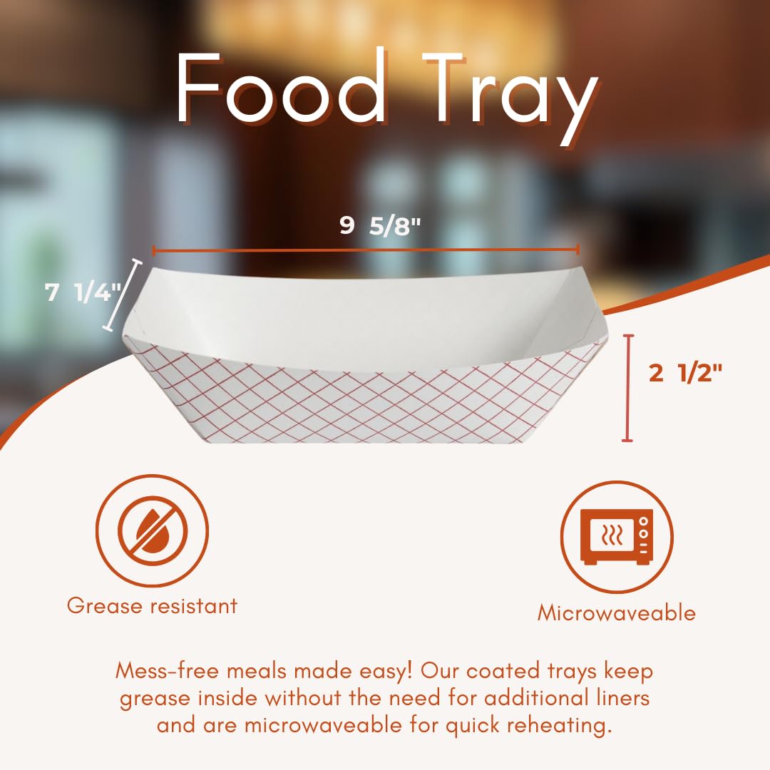 ICE N COLD Medium Paper Food Boat (5lb, 250ct) Disposable Red & White Checkered Paper Food Trays Dimensions 9.5" x 7.5" x 1.25" | Made in USA
