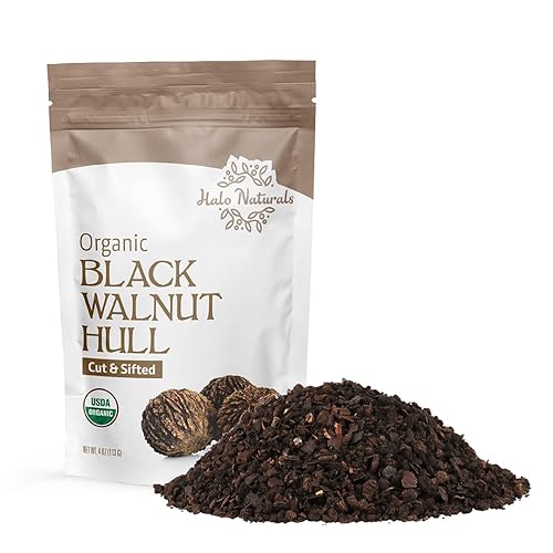 Halo Naturals Organic Black Walnut Hull Cut & Sifted, 4 Ounces (Juglans nigra) USDA Certified | Resealable Pouch| Packaged in The USA