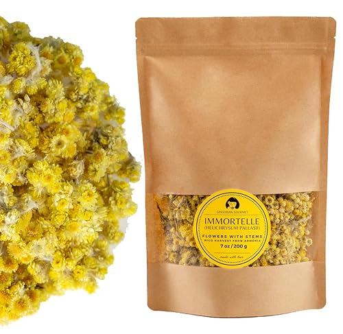 Immortelle (Helichrysum Pallasii) 7 OZ (200g) Dried Flowers with Stems, Loose Herbal Tea | Wild-Harvested from the Mountains of Armenia | All-natural