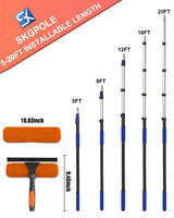 SKGPOLE 26FT Reach Window Squeegee for Window Cleaning Kit with 5-20 Foot Telescoping Extension Pole, 2 in 1 Window Squeegee, Cobweb Duster, Dust Kit