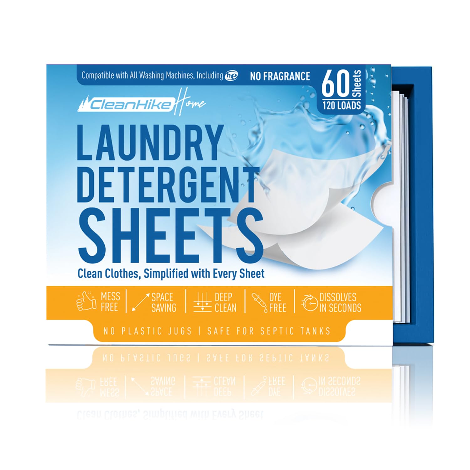 Free and Clear Laundry Detergent Sheets - 120 Loads Unscents Fragrance-Free, Paraben-Free, Plastic-Free, Compact, Liquidless for all Washing Machines