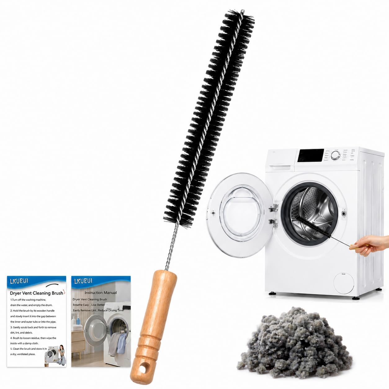 Dryer Lint Brush Vent Cleaner Lint Trap Cleaning Tool Dryer Vent Brush Long Flexible with Wood Handle 27.95Inches Medium Size for Dryer Vent Cleaning