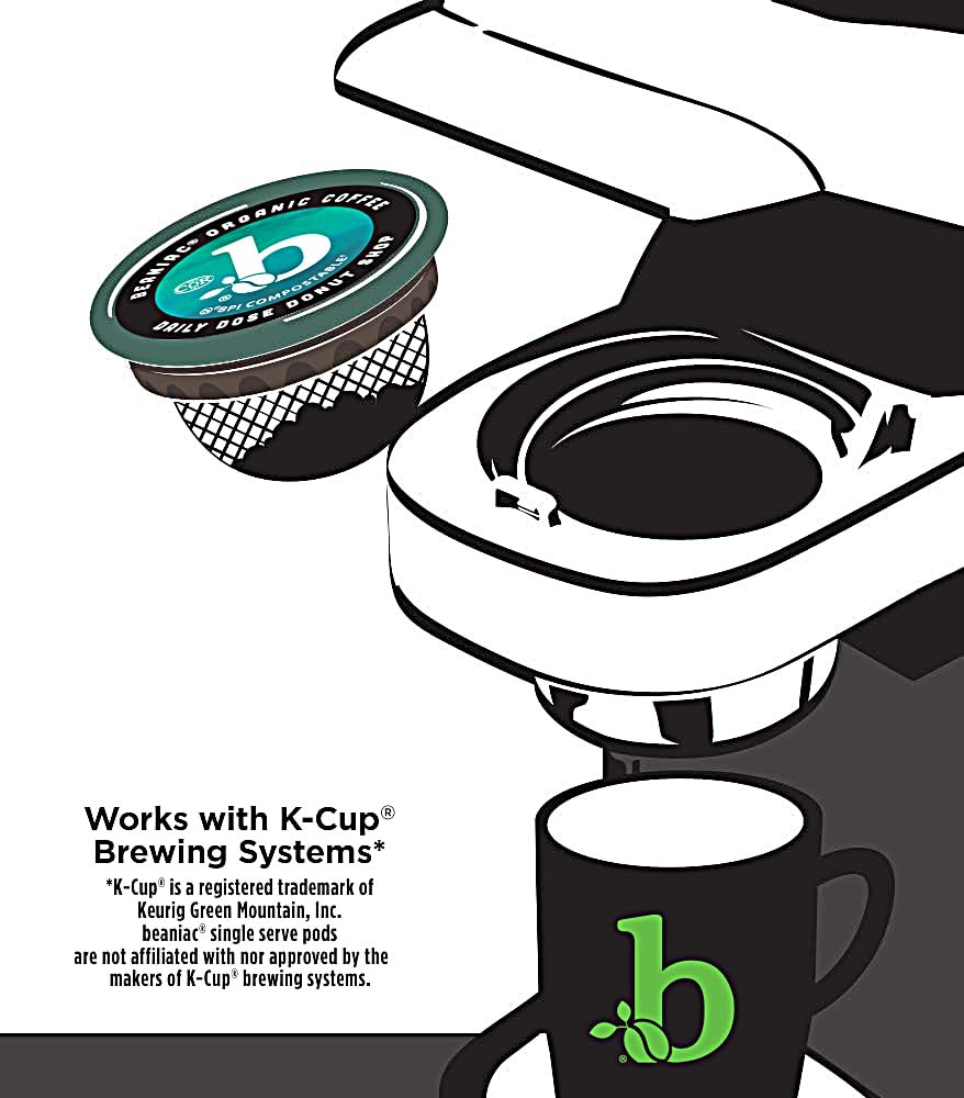 beaniac Organic Daily Dose Donut Shop, Light Roast, Single Serve Compostable K Cup Coffee Pods, Organic Arabica Coffee, Keurig Brewer Compatible, 30