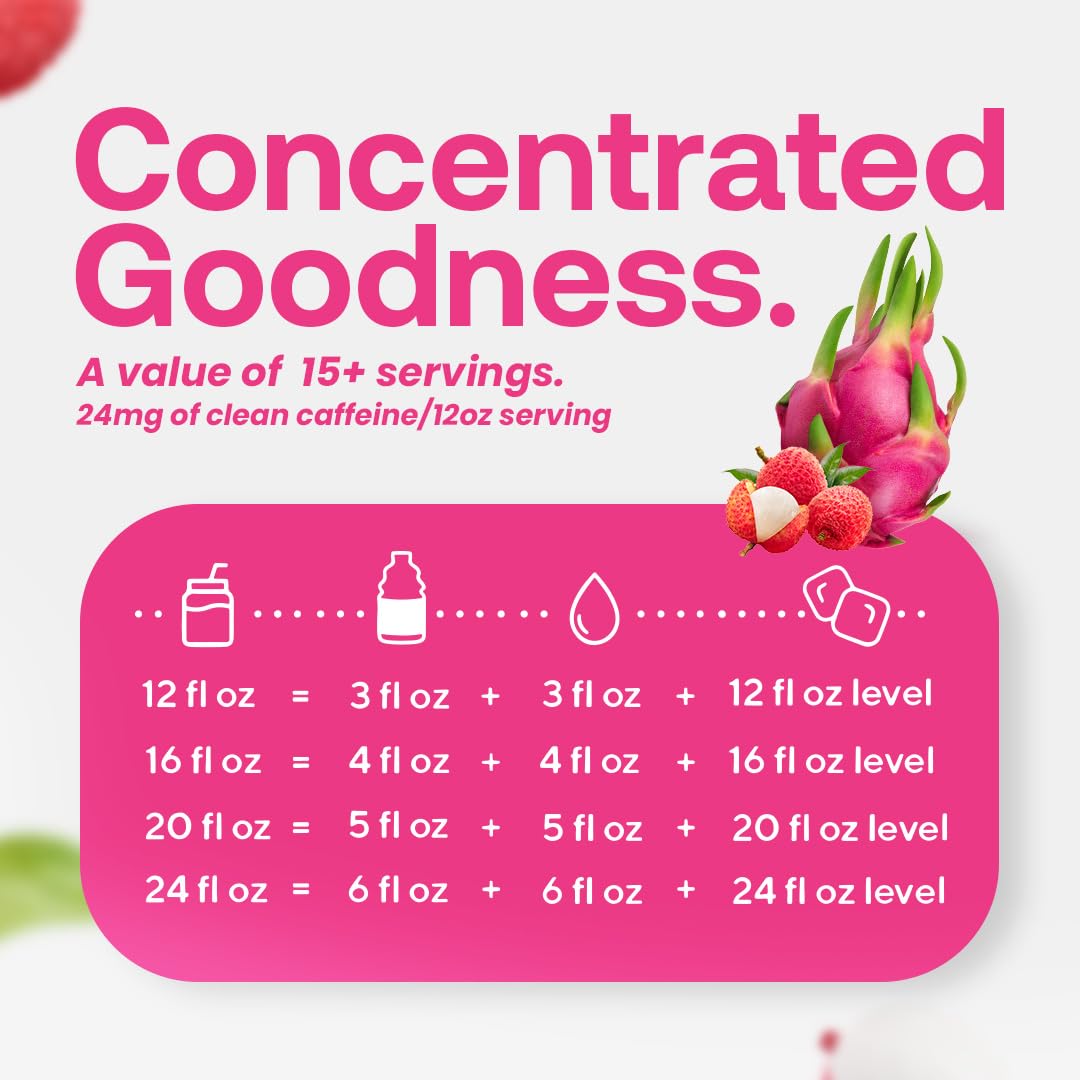 Dr. Smoothie Refreshers Dragon Fruit Lychee - Made with Real Fruit Juice - Drink Concentrate, No Artificial Colors, Shelf-Stable - Lightly Caffeinated
