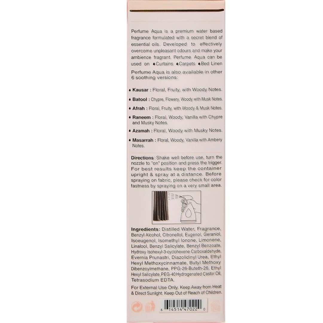 Rasasi Aqua Zeenath Al Farsh Water-Based Air Freshener, 375ml - Floral, Green, Fruity & Woody Scent