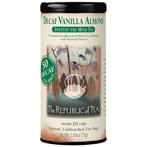The Republic of Tea - Decaf Vanilla Almond Black Tea Tin, 50 Tea Bags, Environmentally- Friendly Decaffeinated Tea