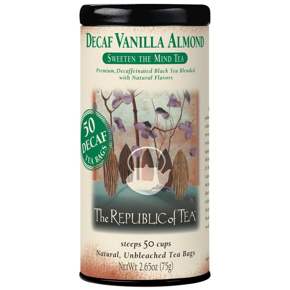 The Republic of Tea - Decaf Vanilla Almond Black Tea Tin, 50 Tea Bags, Environmentally- Friendly Decaffeinated Tea