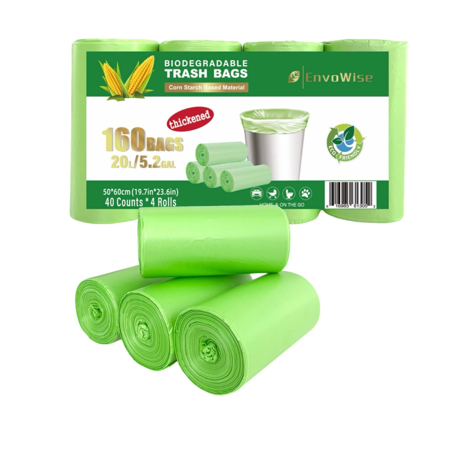 Biodegradable Trash Bags (Thickened), 5 Gallon / 20L | Unscented Strong Multipurpose Garbage Bags for Kitchen, Bathroom, Bedroom & Office, 160 Count |