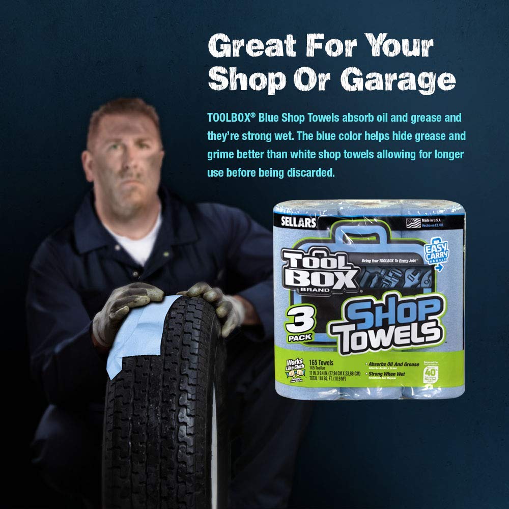 Sellars 54483 Toolbox Shop Towels 3-Pack, 11" Length x 9.4" Width, Blue (1 Packs of 3 Rolls, 55 Sheets per Roll)
