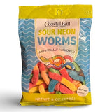 Sour Neon Gummy Worms by Coastal Bay Confections - 6 Oz - Approx 40 Pieces