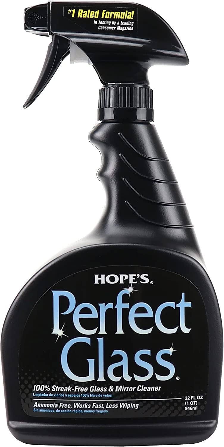 HOPE'S Perfect Glass Cleaner Spray, Streak-Free, Ammonia-Free Window, Mirror, Screen, Tinted Glass, and Shower Door Cleaner, Indoor and Outdoor Glass