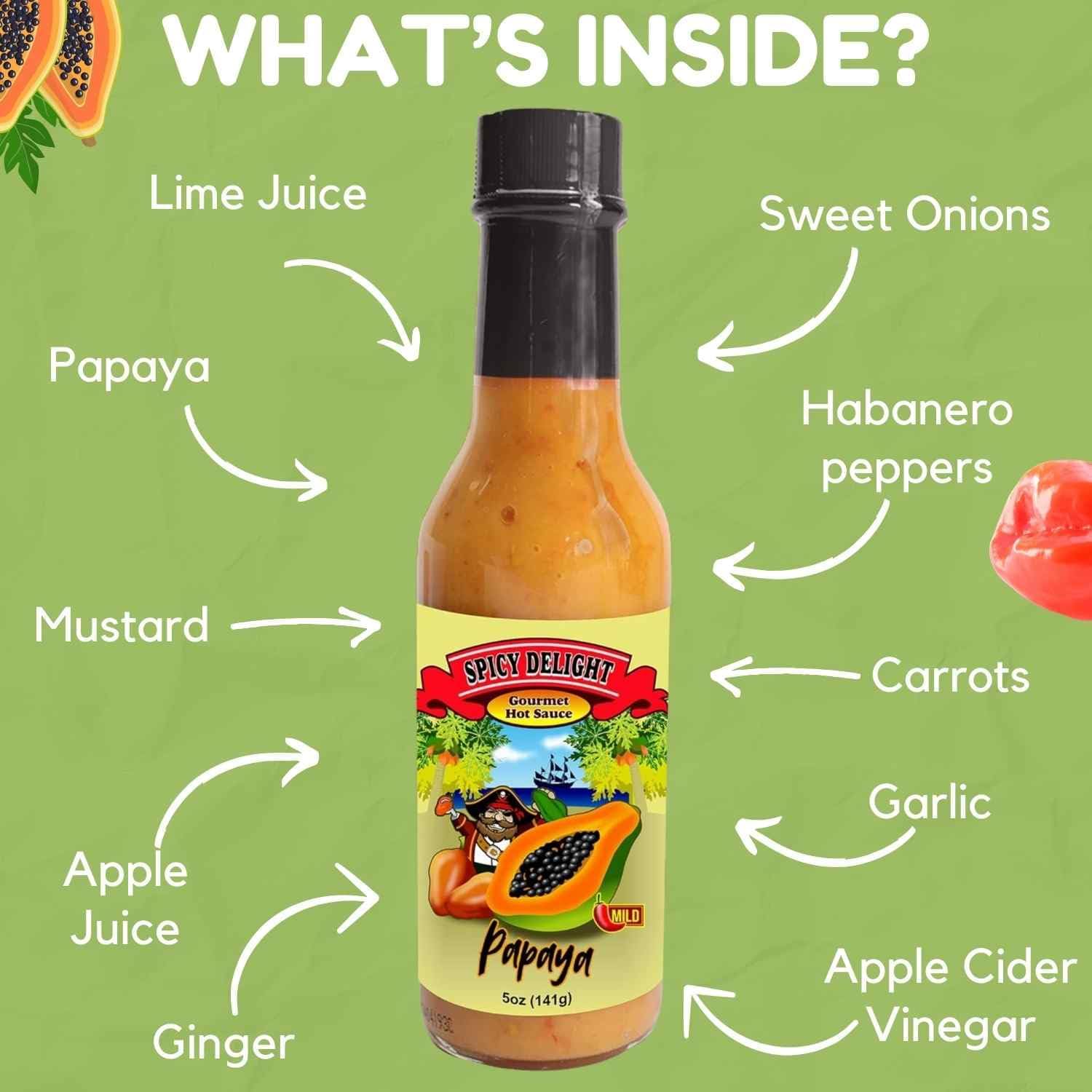 Spicy Delight Best Hot Sauce by Flavor Pirate, Aruba Hot Sauce Made With Habanero Pepper, Papaya, and Spices, Caribbean Inspired Papaya Spicy Salsa