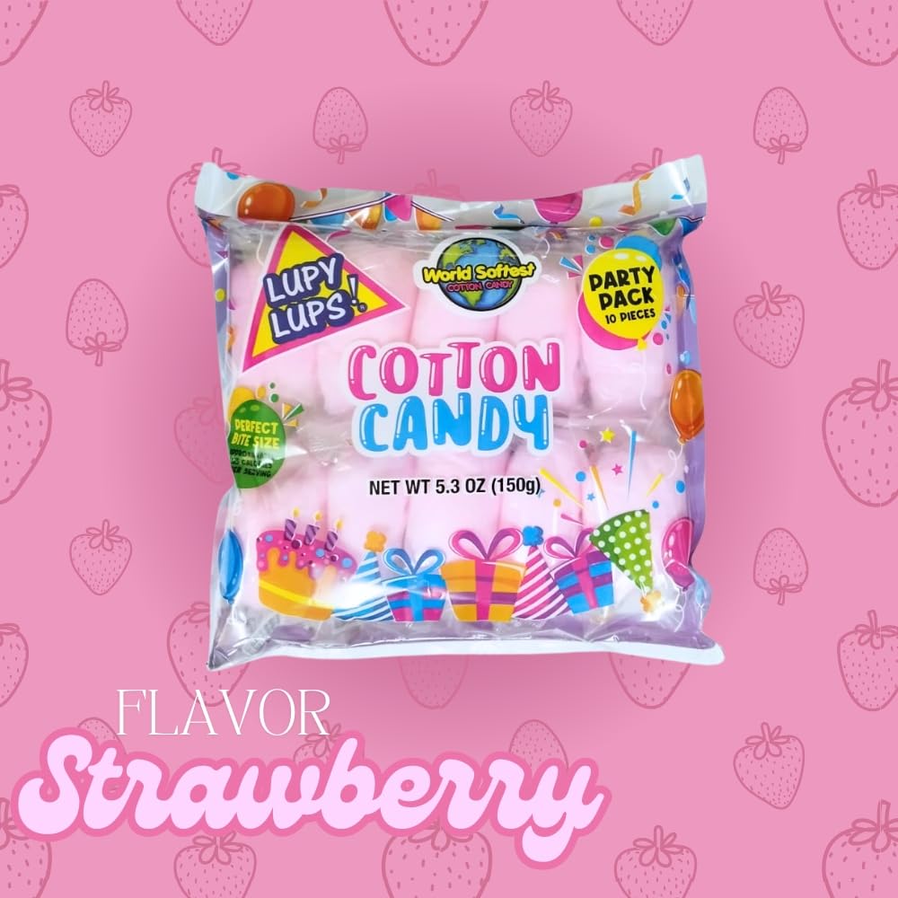 Lupy Lups! Cotton Candy Party Pack - Individually Wrapped Small bags, 0.5 oz Each - Perfect for Stockings, Treats, Party Favors, Buffet Tables,