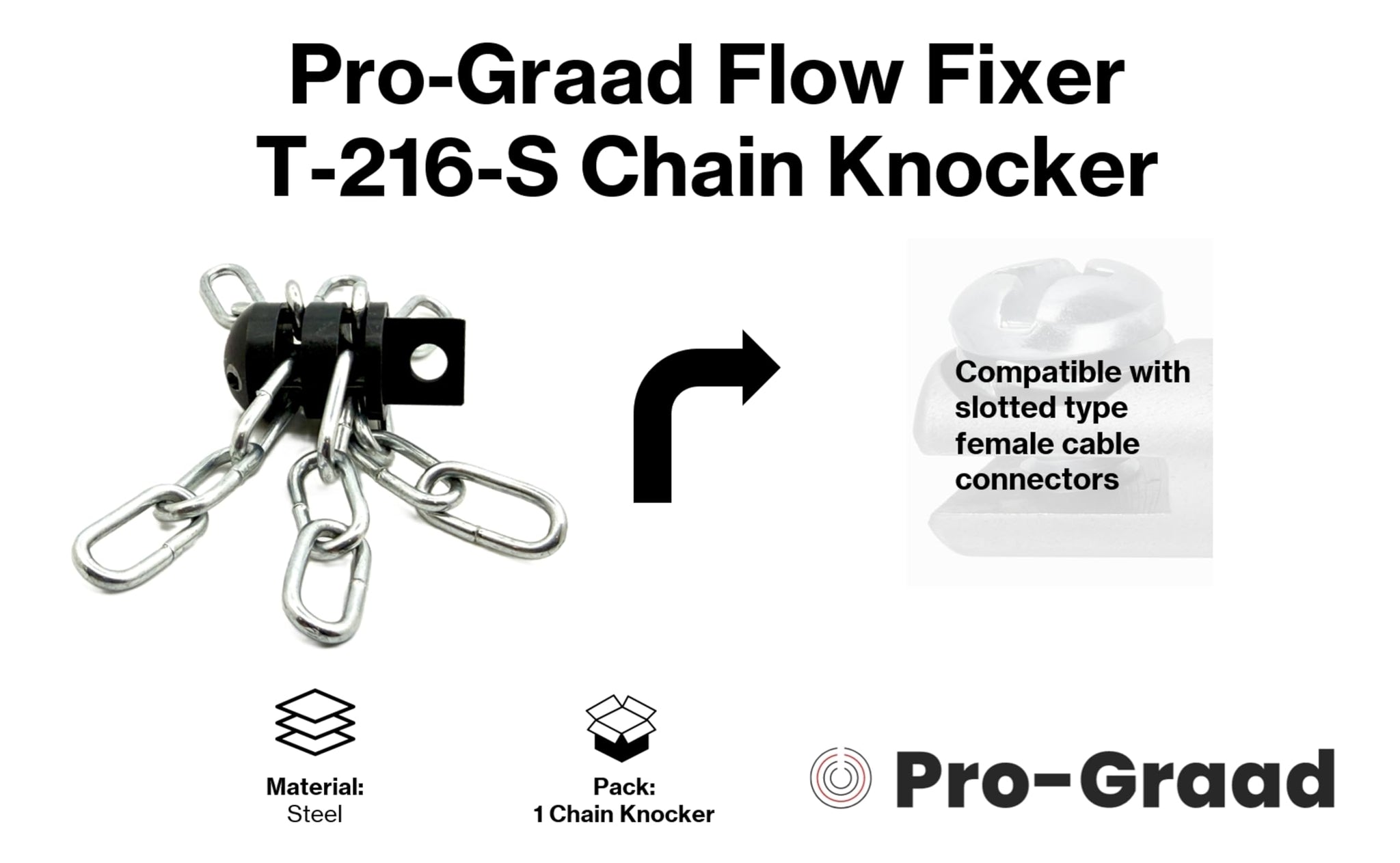 Pro-Graad FlowFixer T-216-S 2" Chain Knocker Drain Cleaning Head Slotted Connector | Heavy Scale Removal | Fits 3/8”, 1/2" or 9/16” Cables, Commercial