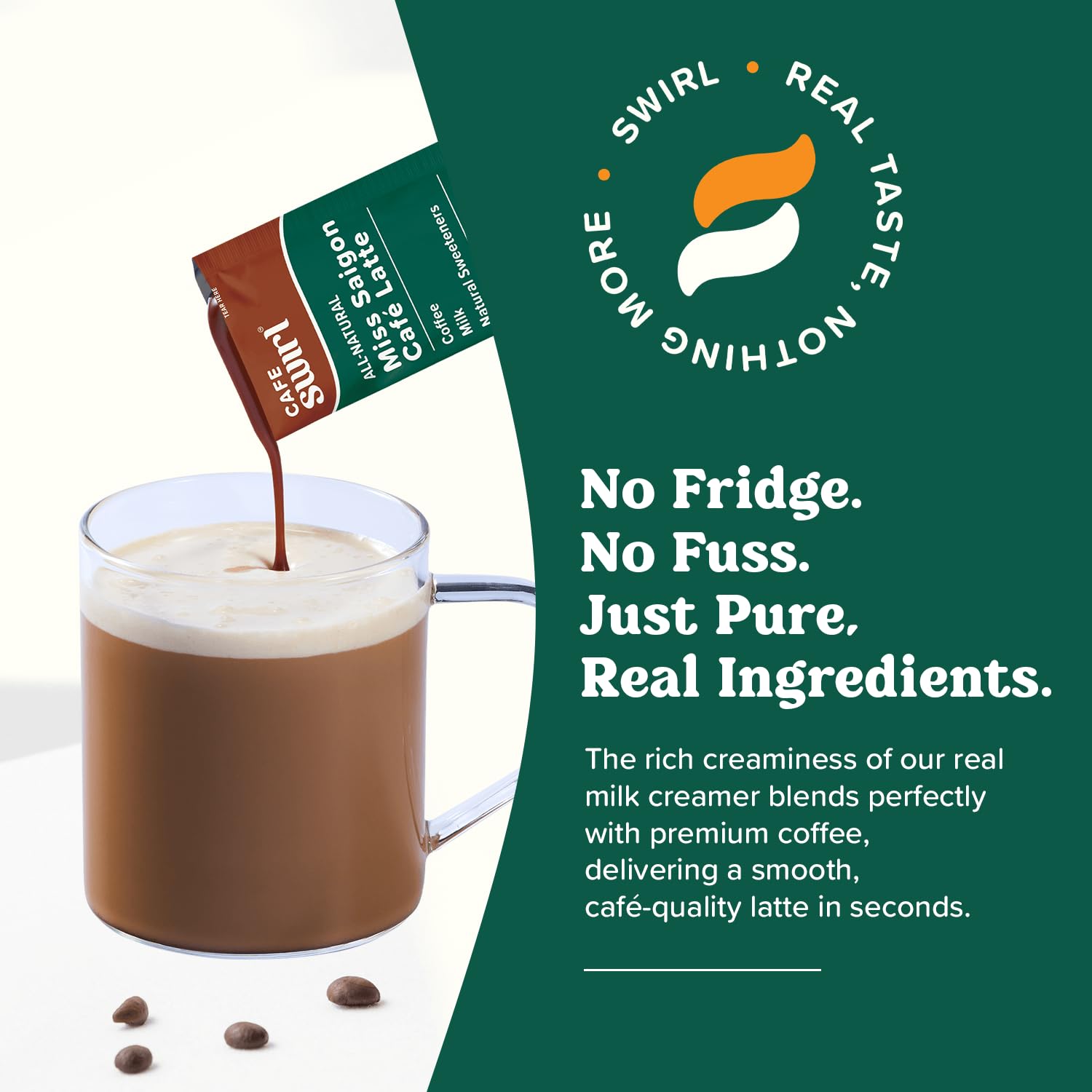 Swirl - Miss Saigon Cafe Latte - Vietnamese Inspired Espresso, Milk Blend, Single Serve, Smooth, Sweet, Balanced, No Fridge - 38g per pack 20 packets