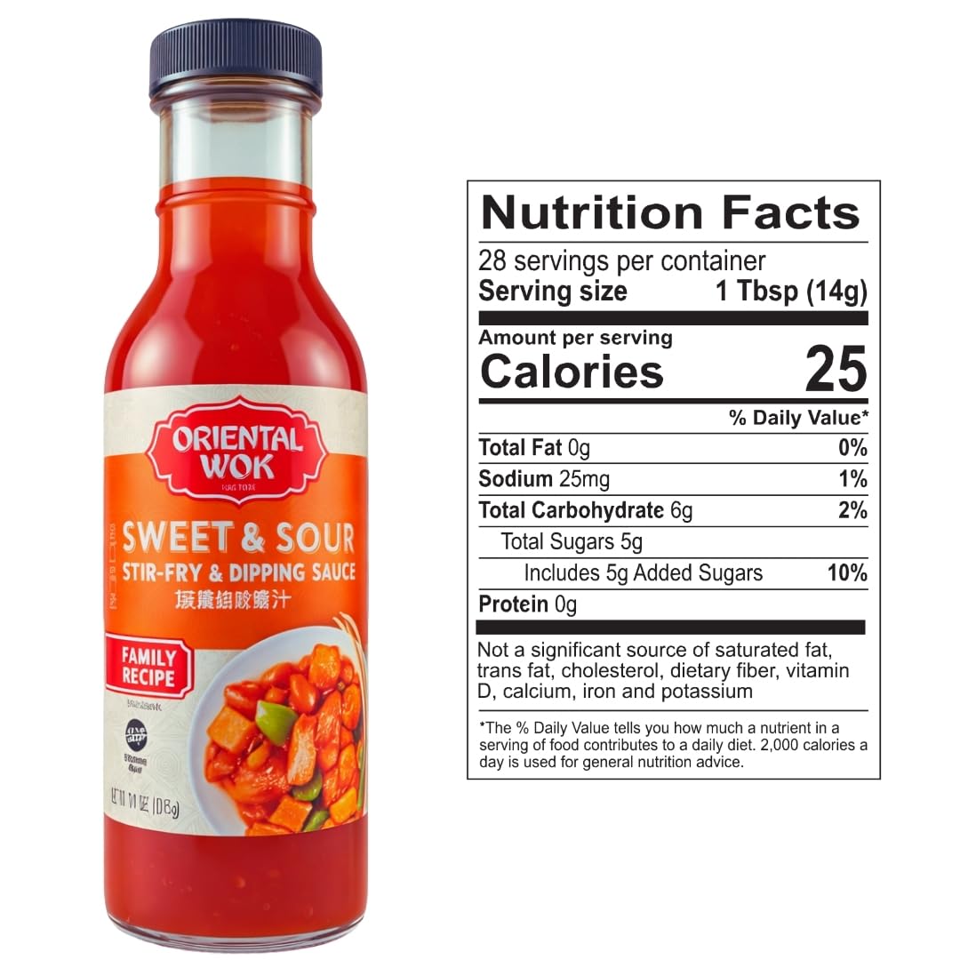 Oriental Wok Gourmet Sweet & Sour Stir-Fry & Dipping Sauce, W/Orange, Pineapple Juice, Apple & Ginger Flavor, Blend of Sweet & Tangy, 14 oz (1 Pack)