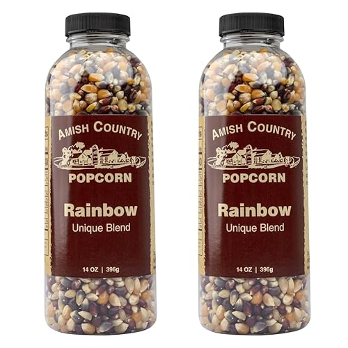 Amish Country Popcorn | 2-14 oz Bottles | Rainbow Popcorn Kernels | Old Fashioned, Non-GMO and Gluten Free (2-14 oz Bottles)
