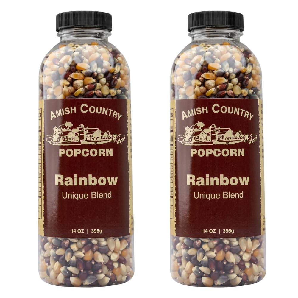 Amish Country Popcorn | 2-14 oz Bottles | Rainbow Popcorn Kernels | Old Fashioned, Non-GMO and Gluten Free (2-14 oz Bottles)