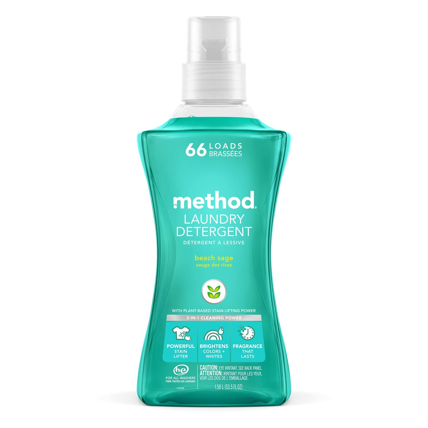 Method Liquid Laundry Detergent; Beach Sage Scent, Stain Remover; ; 66 Loads per 53.5 oz Bottle; (Pack of 1)