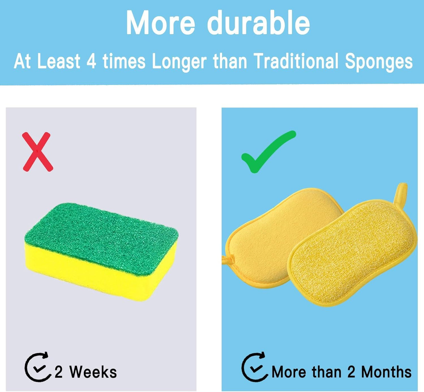 WANWLI Dish Sponge Kitchen Sponges,Scrub Sponges,Double Sided Cleaning,Non Scratch,Ultra fine Fiber Wiping+Stainless Steel Wire to Remove Stubborn